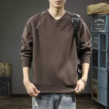 Американский тяжелый ретро Генри воротник свитер мужской свободный большой размер модный бренд повседневный спортивный верх крышка снаружи M темный кофе