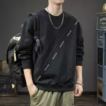 Американский тяжелый ретро тренд сращивание длинный рукав свитер мужской свободный большой размер повседневный круглый вырез пуловер куртка Tide M