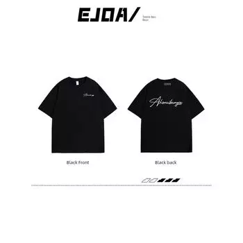 American High Street Heavy Weight Pure Cotton Short Sleeve T-Shirt Female Trendy Fashion Summer Loose Design Niche Style Couple s Tops Black M
