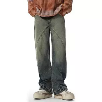 American High Street Jeans Loose Straight Gradient Retro Wide-leg Pants S синий