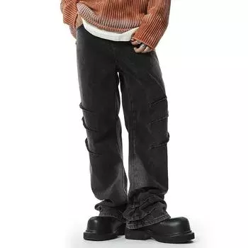 American High Street Jeans Three-dimensional Design Strong Loose Straight Jeans S чёрный