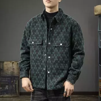 American High Street Retro Jacquard Tooling Jacket Мужская свободная модная брендовая повседневная куртка с лацканами M