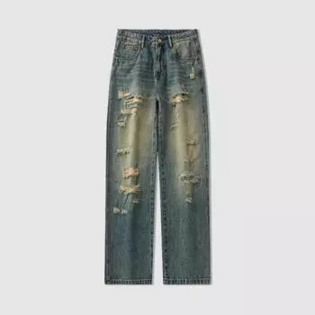 American High Street Ripped Jeans Boys Retro Old Loose Casual Trousers 28