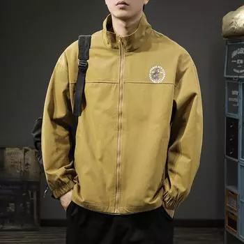Американский уличный тренд Мультяшная куртка с принтом Мужская свободная большого размера Повседневная одежда тренера Парная куртка с лацканами S хаки