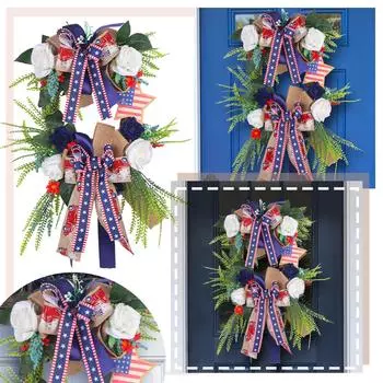 Американский День Независимости Моделирование Венок Двери Висит Праздничное Украшение Окна Лук Узел Ротанг Круг Подвеска One Size