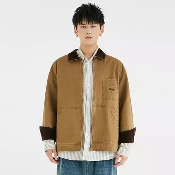 American Khaki Tooling Stand-Up Collar Jacket Men S Loose Large Size High-End Casual Jacket Outdoor Top Trendy Brand M хаки