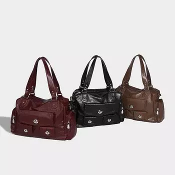 Американская сумка-тоут в стиле локомотива большой вместимости, модная осенне-зимняя, универсальная сумка через плечо для подмышки чёрный