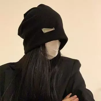 American lazy style black stacking hat women s autumn and winter fashion pullover confinement hat big head circumference showing face small bag