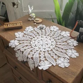 American Light Luxury Lace Embroider round Dining Table Cushion Placemat Cloth Insulation Pad Vase Mat Table Lamp Mat Tea Tray Cover Cloth Section B(Diameter 30cm) White Embroider disc pad