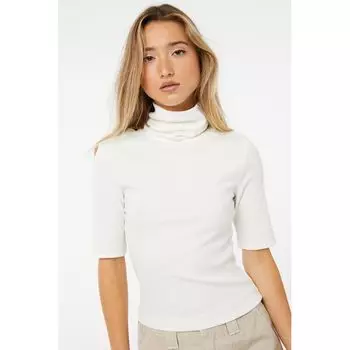 American Minimalist Commuting Intellectual @ Solid Turtleneck Half Sleeve Stretch Cotton Knit Women Half Sleeve Top Foreign Trade White L