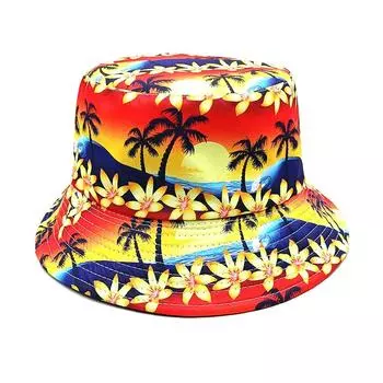 American New Coconut Tree Print Bucket Hat Двусторонняя шляпа для летнего пляжного отдыха Защита от солнца Панама для мужчин и женщин 56-58cm