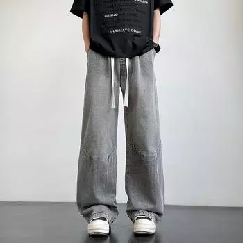 American Niche Design Jeans Men s Autumn and Winter Loose Straight Wide-leg Casual and Versatile Floor-moving Trousers S