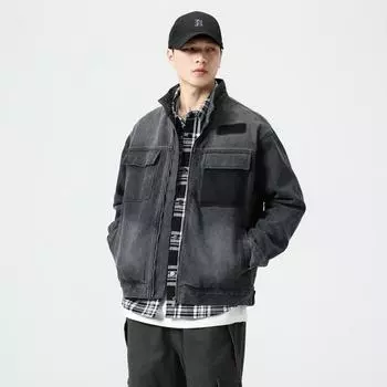 Американская ностальгическая джинсовая куртка мужская свободная большого размера универсальная верхняя повседневная куртка модный бренд M чёрный