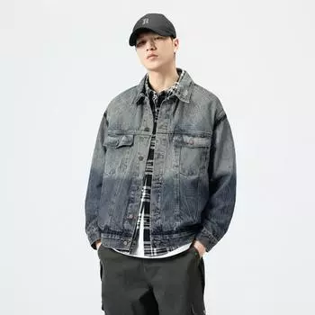 Американская ностальгическая джинсовая куртка мужская свободная большого размера универсальная повседневная куртка с длинными рукавами тренд M синий
