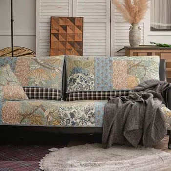 American Pastoral Cotton Modern Combination Leather Sofa Fabric Blue 45*45 sets