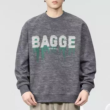Американский принтованный свитер с длинными рукавами, мужской осенний свободный трендовый брендовый топ с круглым вырезом большого размера, мужская повседневная куртка, тренд M темно-серого