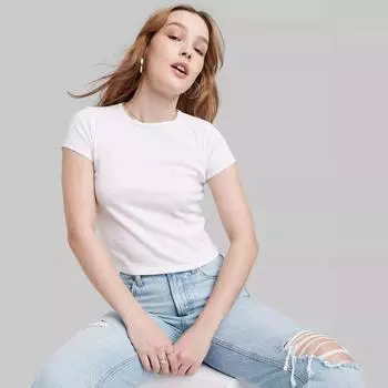 American Retro Baby Tee @ Export USA Pure White Short round Neck Short Sleeve Stretch Cotton T-shirt Female Sexy Tops Export White M