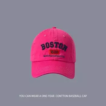 American Retro Baseball Cap Female Embroider Letters Face-Looking Small Peaked Cap Deep Top Wide Brim Big Head Circumference All-Matching Hat Rose Red Adjustable