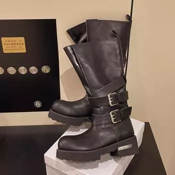 American retro belt buckle venom boots 2025 summer new bundle big tube circumference thick bottom heightening punk locomotive boots 35