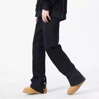 American Retro Black Breasted Jeans Men s High Street Vibe Style Niche Elastic Long Pants S чёрный