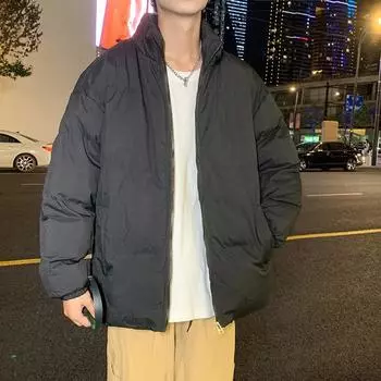 American Retro Black Velvet Cotton Clothes Men s Winter Thickened Trendy Brand High-end Stand-up Collar Jacket Short Bread Clothes M чёрный