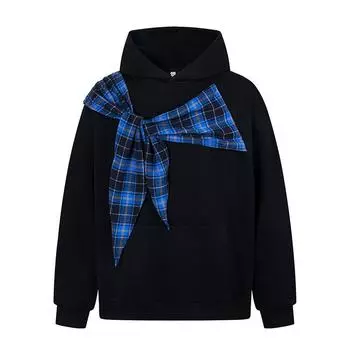 American Retro Bow Plaid Strap Autumn and Winter Hooded Sweatshirt Men and Women Loose Casual Heavy Jacket Tops M