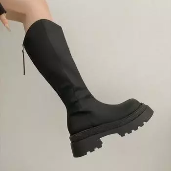 American retro brown heightened platform boots women s 2025 new spring and autumn versatile and thin v-mouth knight boots 35 чёрный