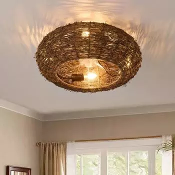 American retro ceiling fan light with remote control handmade hemp rope Nordic fan ceiling light restaurant home indoor lighting Natural white