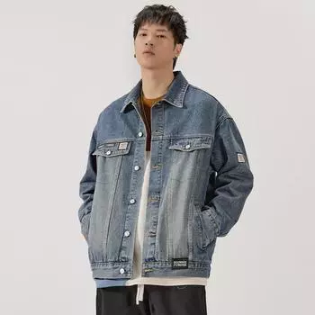 Американская ретро джинсовая куртка мужская свободная куртка большого размера тяжелая джинсовая одежда инструменты топ модный бренд S