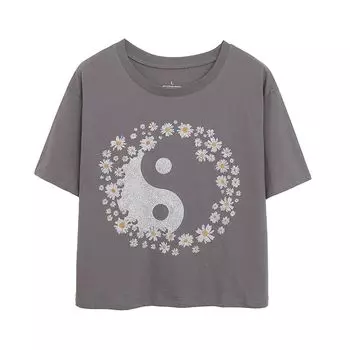 American Retro ~ Fashion Leisure Anti-Aging round Neck Short Sleeve T-shirt Loose Slimming Small Floral Short Tops Export Defective style 2X