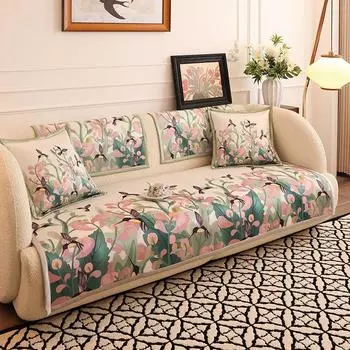 American Retro Ice Silk Sofa Cushion Summer Non-Slip Washable Summer Mat Cushion Cover All Year Round Neutral Cloth Cover Towel Hummingbird [Upgrade Broadside Ice Silk]] 90*160cm