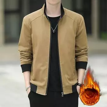 American Retro Jacket Winter New Style Stand-up Collar Plus Velvet Thickening Green Large Size Casual Men s Jacket Military Trend M