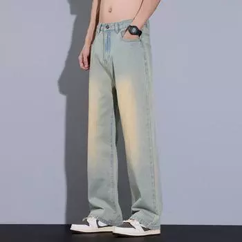American Retro Jeans Men s Spring and Summer High Street Loose Wide-leg Casual Straight Pants S