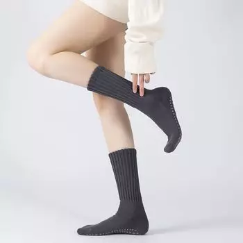 American Retro Knee Socks Yoga Socks Non Slip Professional Female Extra Thick Fluffy Loop Fall and Winter Heattech Pilates Fitness Athletic Socks Dark gray