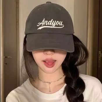 American Retro Letter Baseball Cap for Women Spring and Summer Lovers Wild Face-Looking Small Peaked Cap New Arrival Sun Hat for Men Gray Adjustable
