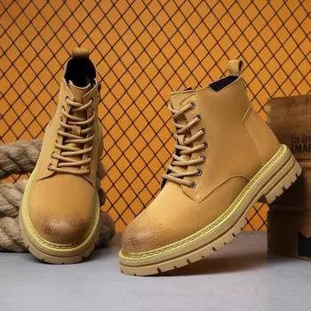 American retro Martin boots men s 2024 new autumn and winter leather British style tooling boots men s thick-soled flip leather shoes 38 верблюд