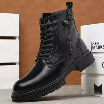 American retro men s Martin boots 2024 new winter high-top British style men s velvet warm boots trendy shoes 38