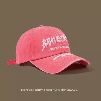 American Retro Peaked Cap Ins Trendy Women s Summer Sun Protection Washed Distressed Soft Top Embroidery Sun Protection Baseball Cap Men Rose Red Adjustable