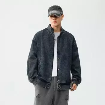 Американская ретро-стойка-воротник джинсовая куртка локомотив мужская ретро-модная брендовая стираная повседневная куртка мужская одежда M синий
