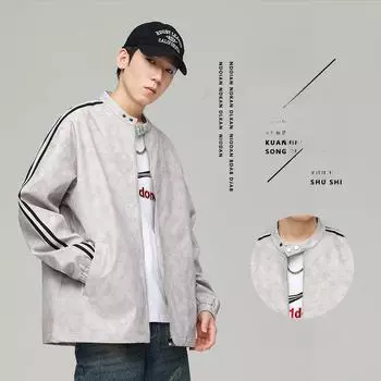 Американская ретро куртка с тремя полосками мужская ранняя осень новая модная брендовая свободная куртка на молнии со стойкой M