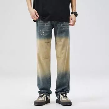 American Retro Washing Gradient Jeans Men s New High Street Wide-leg Trousers 28