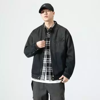 Американская ретро-стирка с постепенным изменением джинсовой куртки, мужская повседневная куртка с воротником-стойкой, модная мужская одежда M синий