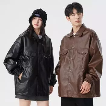 Американская ретро-водонепроницаемая кожаная куртка мужская свободная большого размера с дизайном Sense Ruffian красивая куртка с лацканами M чёрный