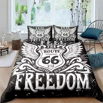 American Route 66 Bedding Set Duvet Cover 12 Pillowcase Comforter Polyester Quilt Cover 23pcs King Queen Duvet Cover Set EU Single 135x200cm