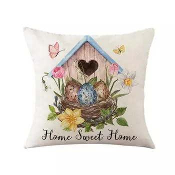 American-style Easter pillow, linen print pillow, watercolor rabbit egg pillow cover, household products without pillow core 45*45cm
