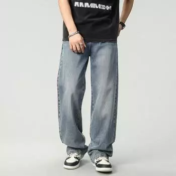 American Style Old Blue Loose Straight Jeans Trousers High Street Jeans Men 28 синий