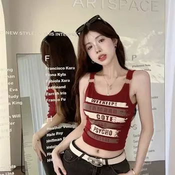 American Sweet and Spicy Dancing Wear Jazz Jazz Dance Tops Women s Fashion Short Red with Chest Pad Camisole Red (with chest pad) All yards