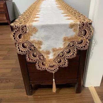 Американский флаг на стол из атласной жаккардовой ткани с бахромой, декоративная скатерть для журнального столика, кружевной флаг на стол 40X100 золотой