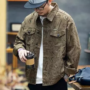 American Tooling куртка мужская весенняя свободная трендовая брендовая большая размерная принтованная верхняя одежда для мальчиков тренд повседневное пальто тренд M