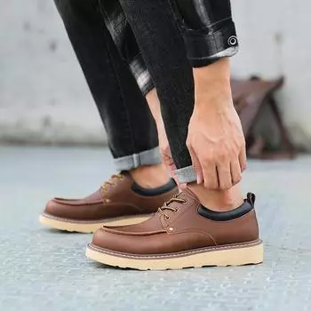 American tooling shoes low-top spring men s shoes Martin boots Crazy horse leather big head leather shoes men s outdoor casual leather shoes 38 чёрный